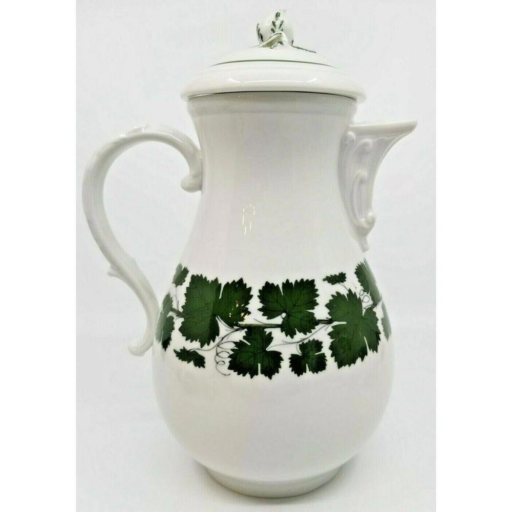 Rare Meissen Green Ivy Vine Teapot Coffee Pot Mint 1934 Crossed Swords 9.5"